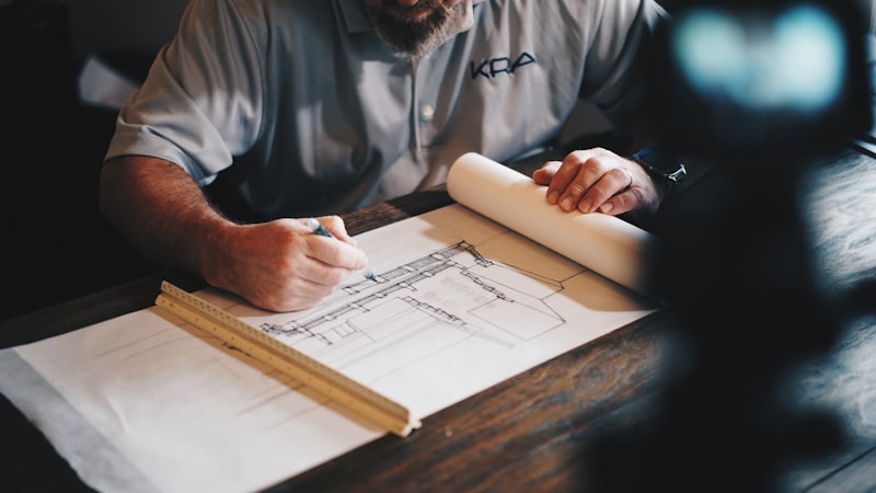 Construction site with building plans